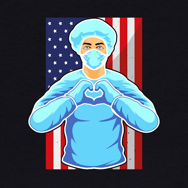 Nurse USA Flag Nursing Hospital Medicine Heart by Foxxy Merch